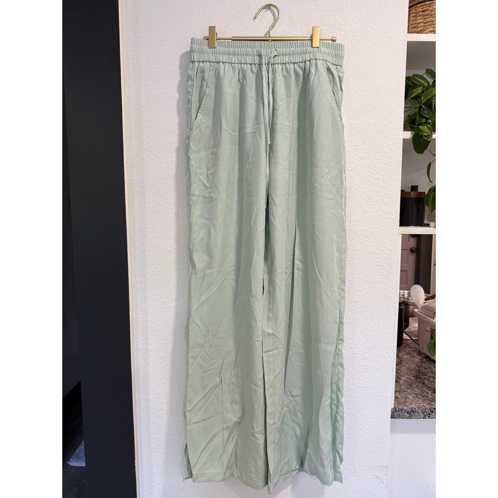 Halara Linen Blend Wide Leg Pants Seafoam M Tall High Rise Drawstring NWT - Picture 2 of 9